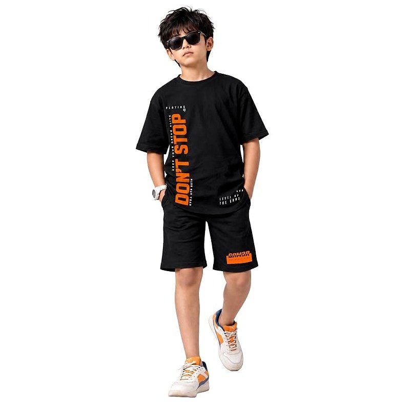 KYDA KIDS® Boys 100% Pure Cotton Printed T-Shirt & Shorts Co-Ord Set | Relaxed Fit Soft Breathable Summer Wear | Casual Comfortable Clothing Set for Boys
