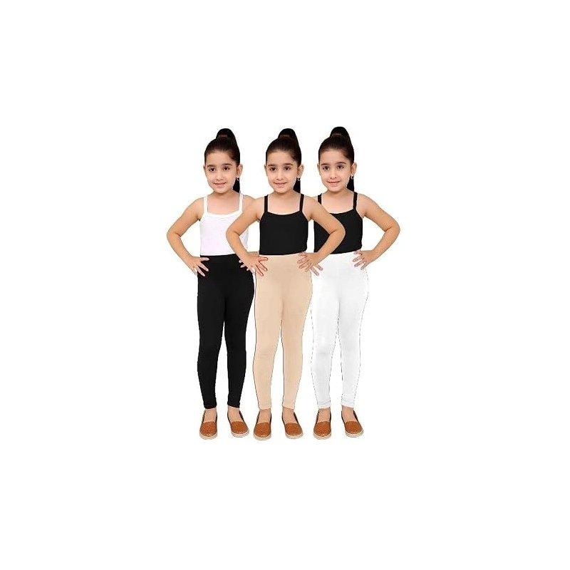 Premium Kids Girls Churidar Leggings for All Age Group | Cotton Lycra Blend | Pack of 3 (Multicolor)
