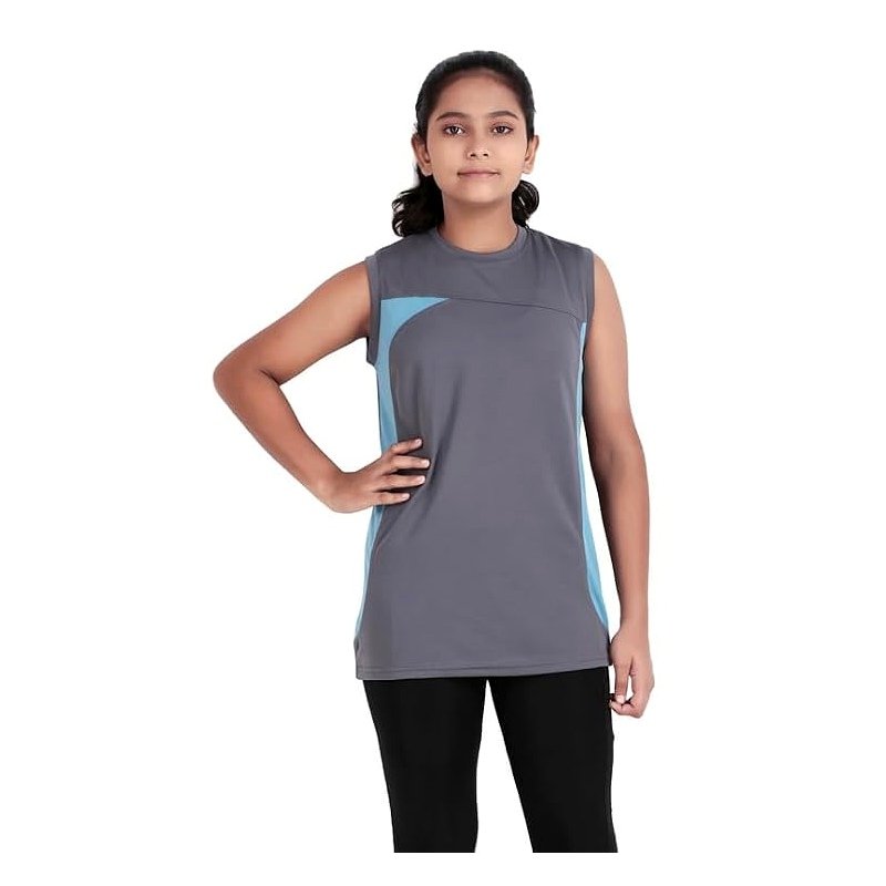 Kids Sports T-Shirt for Boys & Girls | Polyester Lightweight Breathable Fabric | Gym Running Training Wear | Casual Daily Use | Dark Grey, Light Grey, Lemon, Sky