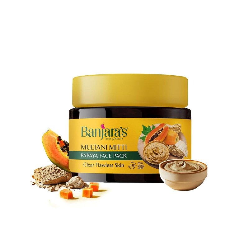 Banjara's Multani Mitti Papaya Face Pack Clear Flawlee Skin (15min easy use) 110gm