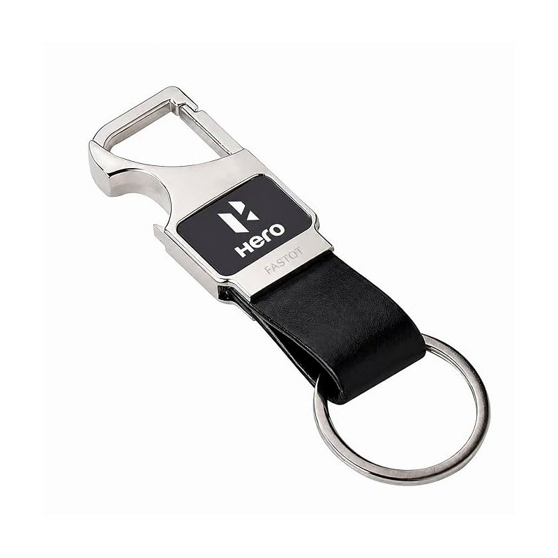 Premium Metal & Leather Keychain – Stainless Steel Carabiner Hook Key Ring with Black Strap, Durable Chrome Finish Key Holder for Bike and Car Owners, Stylish Gift for Riders