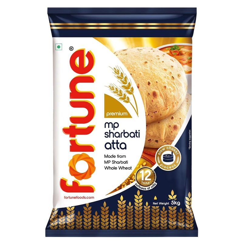 Fortune Premium Sharbati Atta 5Kg | 100% MP Sharbati Whole Wheat Flour | Soft & Fluffy Rotis | High Fiber & Protein Rich Flour