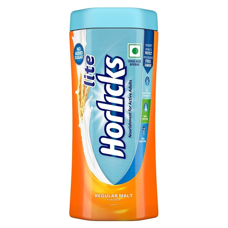 Horlicks Lite 450g, Energy for Active Adults | High Protein, No Added Sugar, 24 Vital Nutrients | Malt Flavour