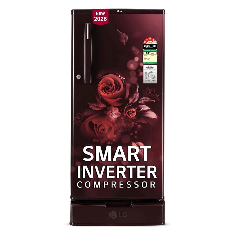 LG 185 L, 4 Star, Smart Inverter, Direct Cool Single Door Refrigerator (GLD1945ZOSE, Scarlet Euphoria, Base stand with Drawer)
