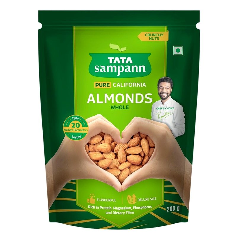 Tata Sampann Pure California Almonds Whole, 200g, Premium Badam Giri, Rich in Protein, Magnesium, Phosphorus, and Dietary Fibre, Premium Nuts & Dry Fruits