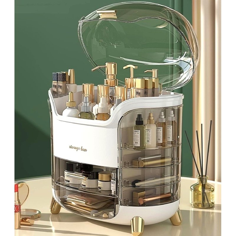 Boniry Makeup Organizer Box | Countertop Cosmetic Organizer for Woman | Transparent Clear Makeup Organizer Box | Organize for Cosmetic Products (White)
