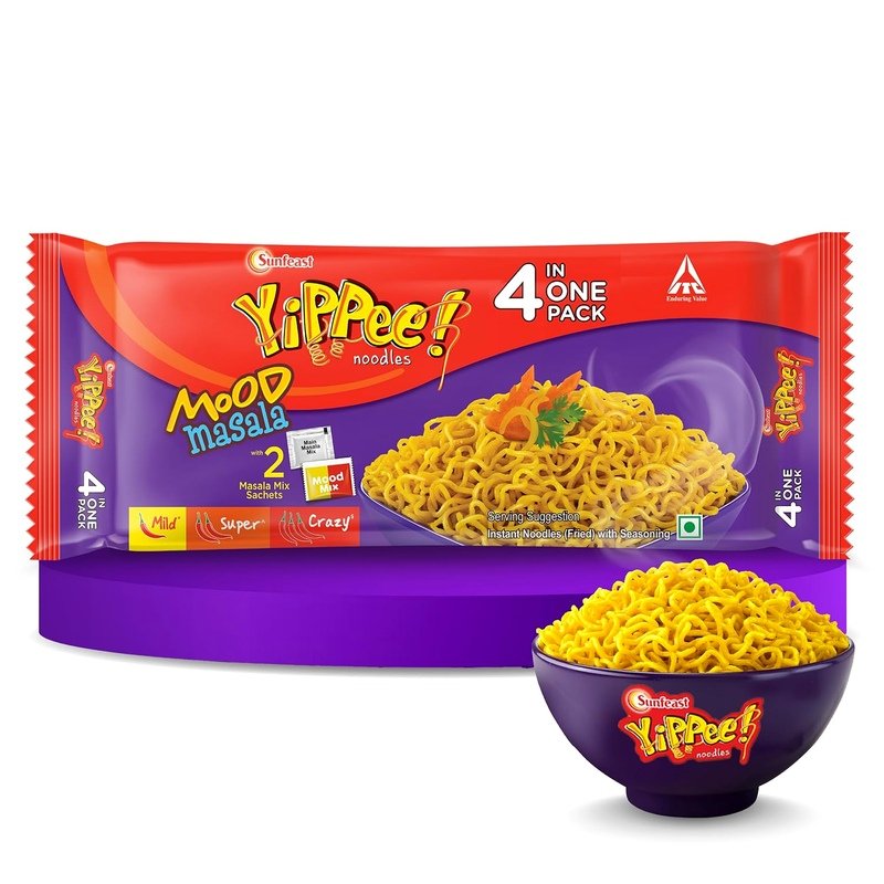 Sunfeast YiPPee! Mood Masala, Instant Noodles (Pack of 4) ,280 g/272 g/290.4 g ( Weight May Vary)