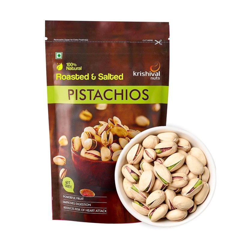 Krishival Nuts Premium Roasted & Salted Pistachios 500g (2 packs of 250g each) | Roasted and Salted Pistachios | Pistachios | Zero Preservatives