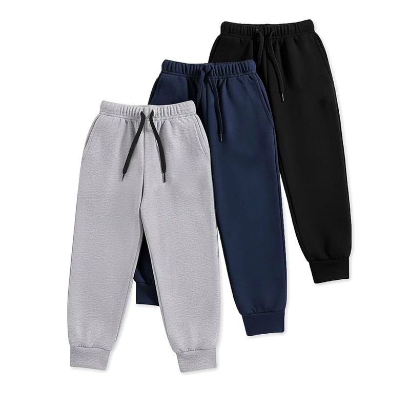 Trampoline Cotton Trackpants for Kids Pack of 3 with Drawstrings & Ribbed Cuffs | Boys & Girls Joggers with Prints | Side Pockets Soft Waistband | Breathable & Stretchable Playwear