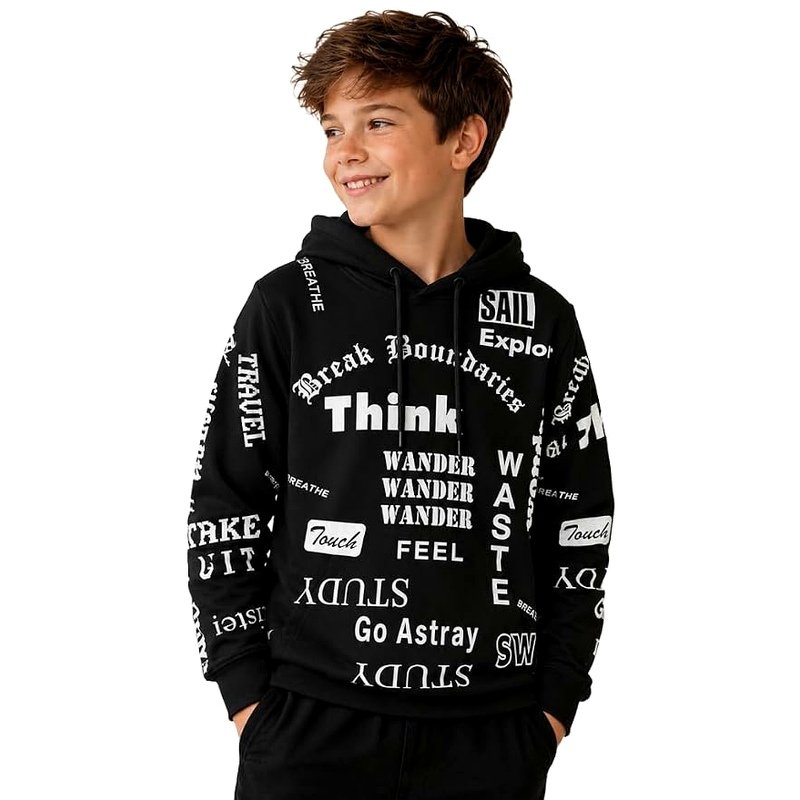Kids Full Sleeve Hooded T-Shirt | Boys & Girls Cotton Hoodie T-Shirt | Full Sleeve Graphic Printed T-Shirt | Casual Wear | Soft Comfortable Breathable Fabric | Regular Fit Play Wear-Pack of 1