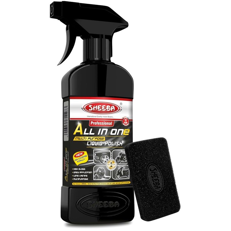 SHEEBA All in One Multipurpose Liquid Polish for Car, Motorbike, Scooter, Household, Office Care | High Gloss | Easy Application | For Interior & Exterior Surfaces -200mL with Applicator Pad.