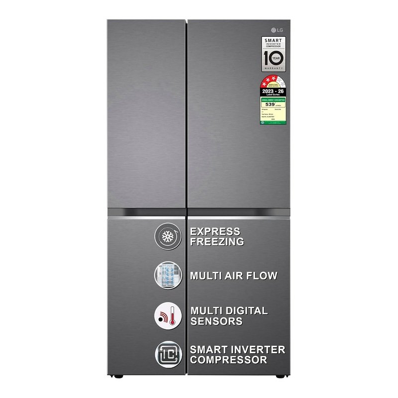 LG 655 L, 3 Star, Frost-Free Smart Inverter Double Door Side-By-Side Refrigerator (GL-B257HDSY, Dazzle Steel, Smart Diagnosis, Express Freeze | Multi Air-Flow)