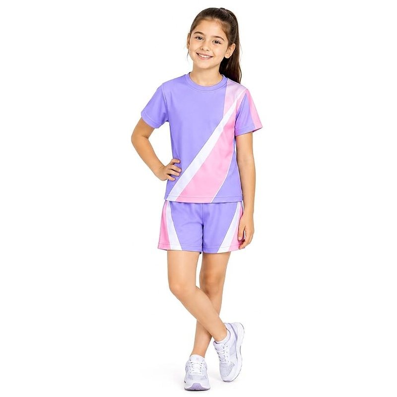Girls Sports T-Shirt and Shorts Set for 10 Year Olds, Color Block Athletic Training Outfit, Short Sleeve Activewear Set | Lightweight For Running, Gym & Outdoor Activity | Sweat Wicking| 4-15 Years