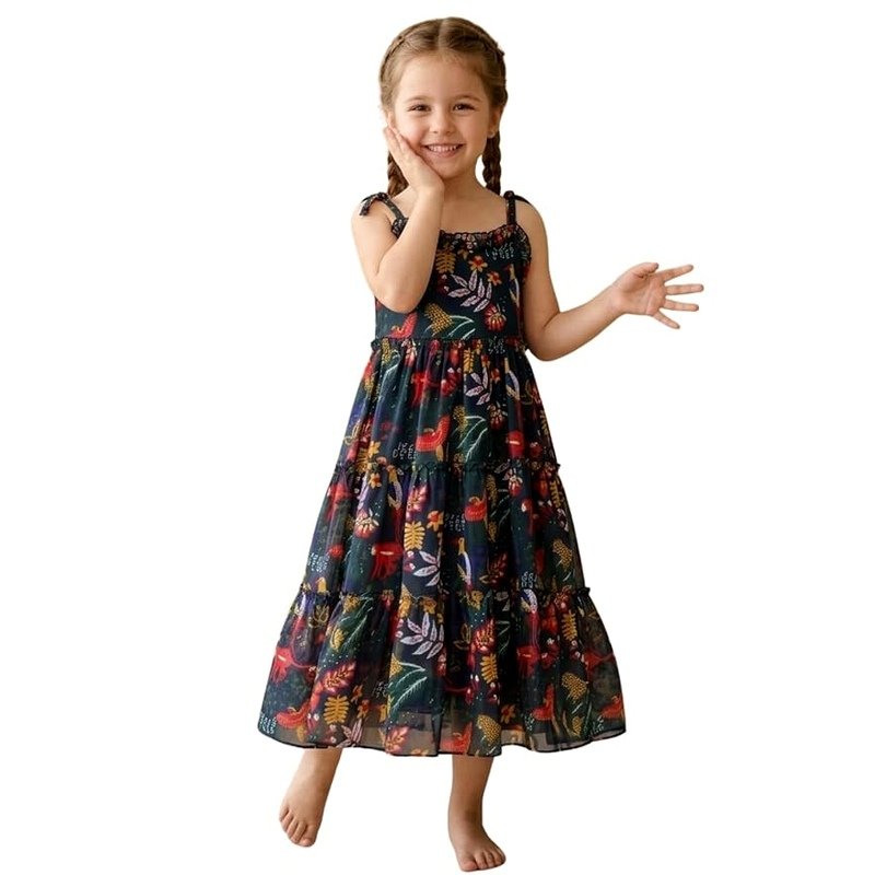 Girls Dress 2-14 Years | Floral Dress for Girls in Soft Georgette | Stylish Dresses for Girl Sleeveless and Knee-Length | Western Dresses for Brunch, Outings & Vacations